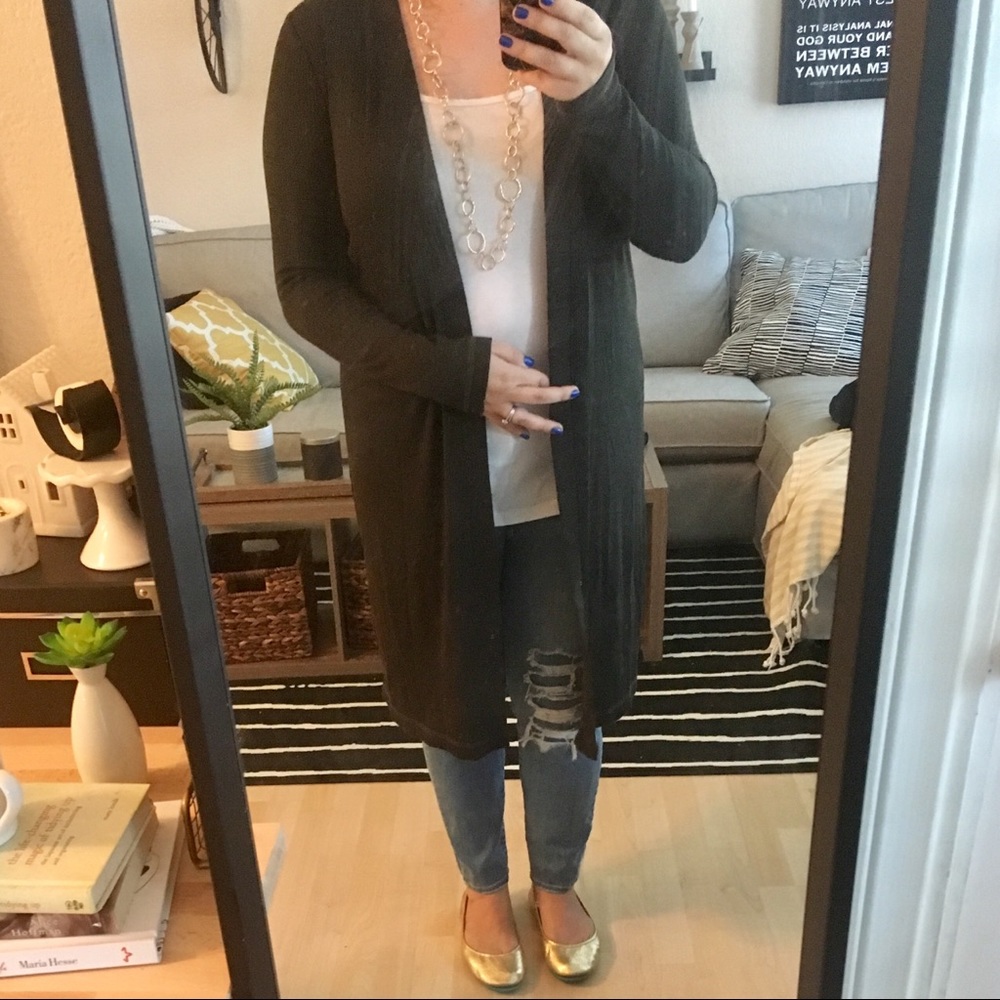 Army Green Duster Cardigan + Necklace Bundle